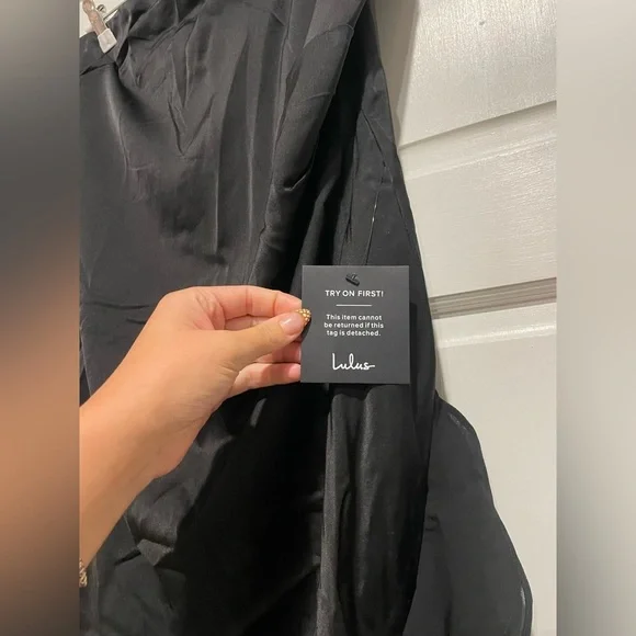 NWT Lulus Black Strapless Long Dress With Slit and Ruffles - Picture 2 of 6